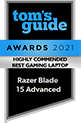 Tom's Guide Awards 2021 logo - Highly Commended Best Gaming Laptop, Razer Blade 15 Advanced